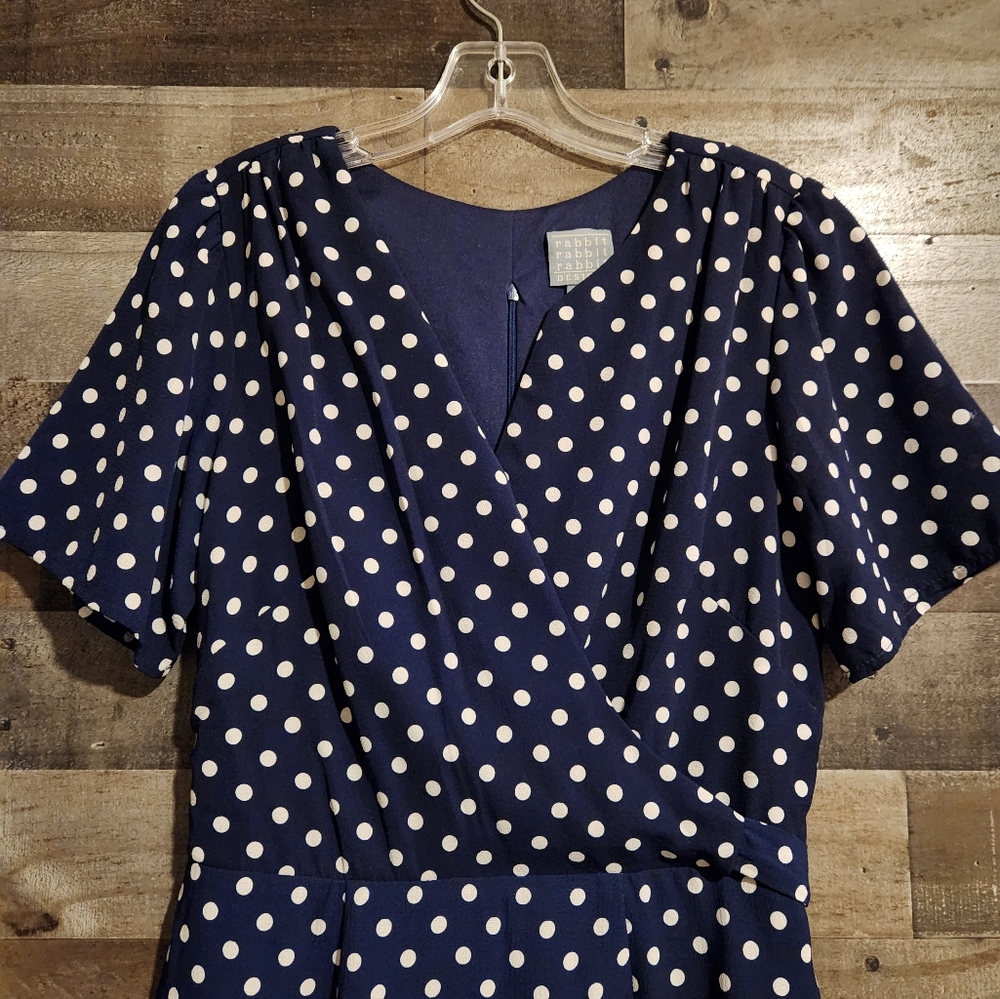Vintage Rabbit Rabbit Rabbit Designs Navy Blue Polka Dot Dress - Picture 2 of 4
